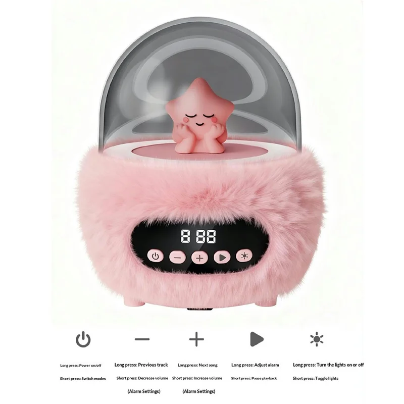 P16 Bluetooth-compatible 5.4 Portable Karaoke Speaker with Dual Microphone RGB Ambient Light Alarm Clock - Pink