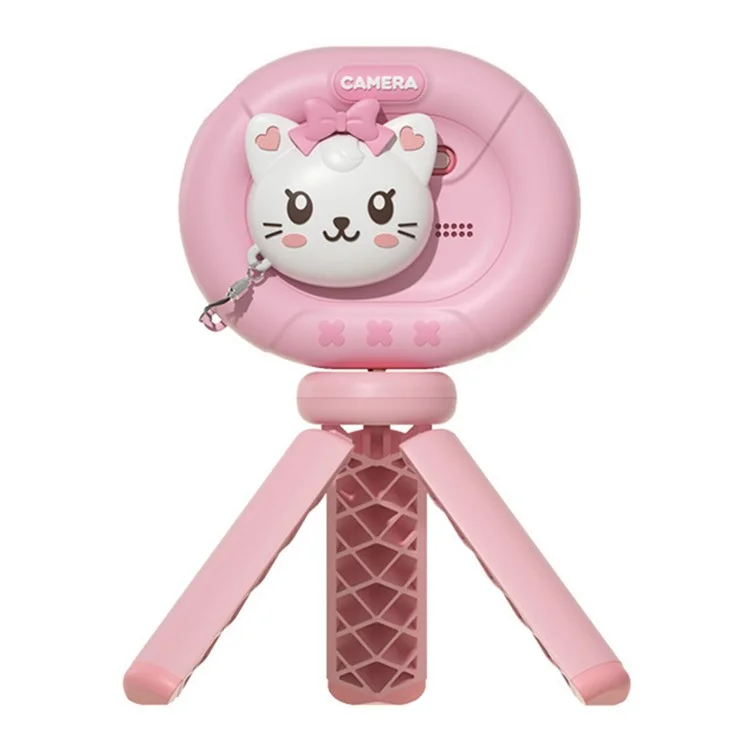 K62 2,4" Flip-Up HD-Bildschirm-Kamera für Kinder mit Stativ-Ständer, Schlüsselband tragbare Mini-Kamera zum Fotografieren und Filmen - Katze