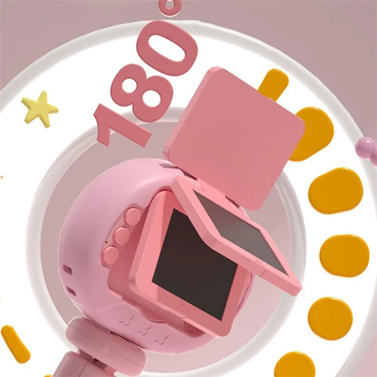 K62 2,4" Flip-Up HD-Bildschirm-Kamera für Kinder mit Stativ-Ständer, Schlüsselband tragbare Mini-Kamera zum Fotografieren und Filmen - Katze
