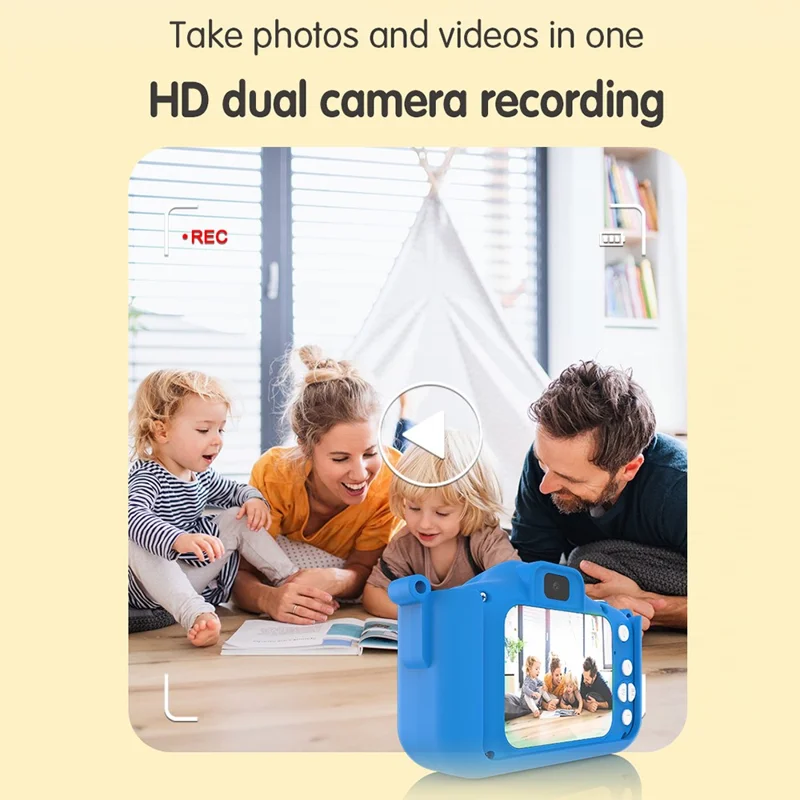 X13S Cartoon Dinosaur 2.0 Inch IPS Screen Video Recorder Kids Camera, No TF Card (CE Certified) - Blau
