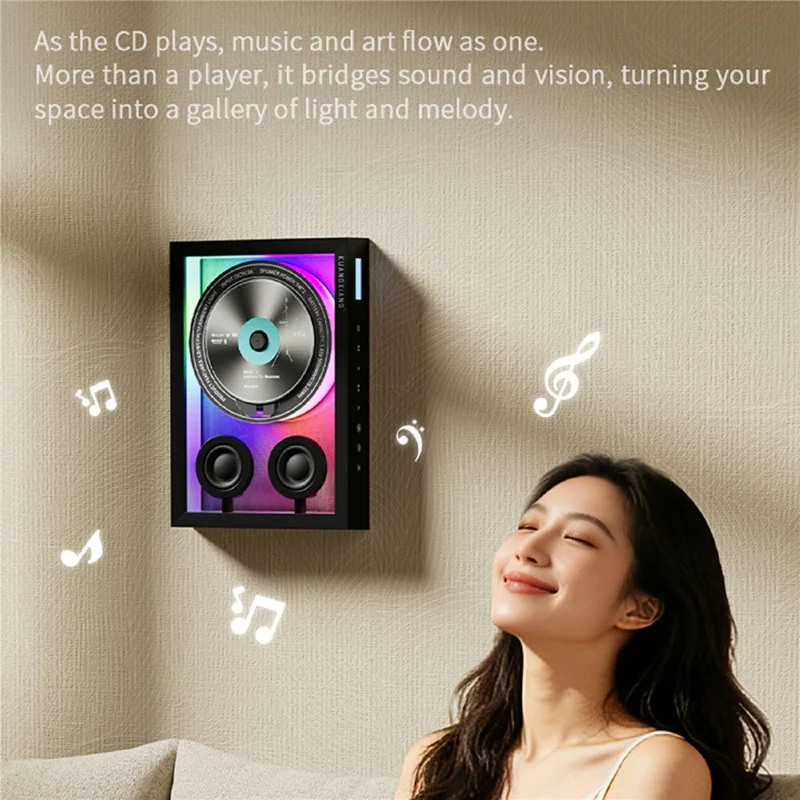 K18 CD Player Bluetooth-compatible 5.3 Speaker RGB Light Wall Mount Desktop Music Player - Black