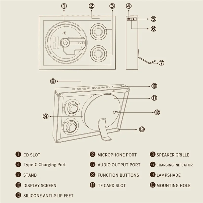 K18 CD Player Bluetooth-compatible 5.3 Speaker RGB Light Wall Mount Desktop Music Player - Black