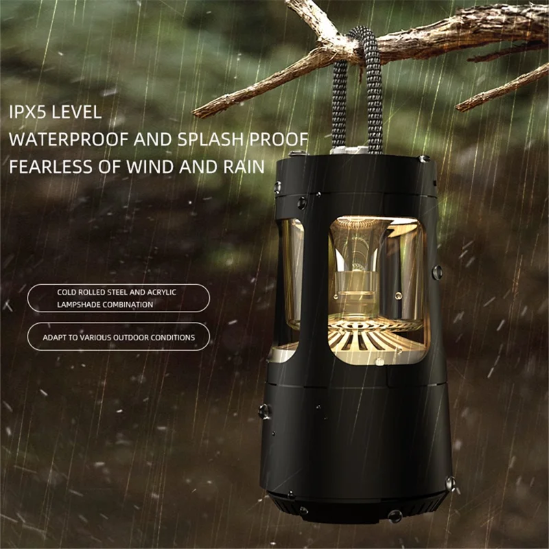 Altavoz QD08 con Linterna de Camping, Compatible con Bluetooth, Impermeable IPX5, Atenuación Continua - Negro