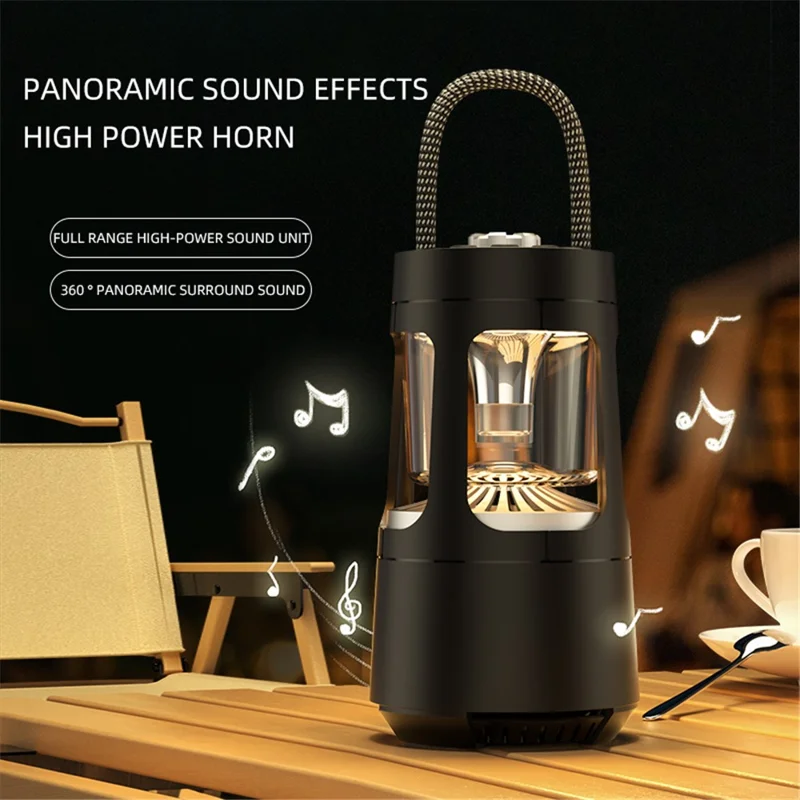 Altavoz QD08 con Linterna de Camping, Compatible con Bluetooth, Impermeable IPX5, Atenuación Continua - Negro