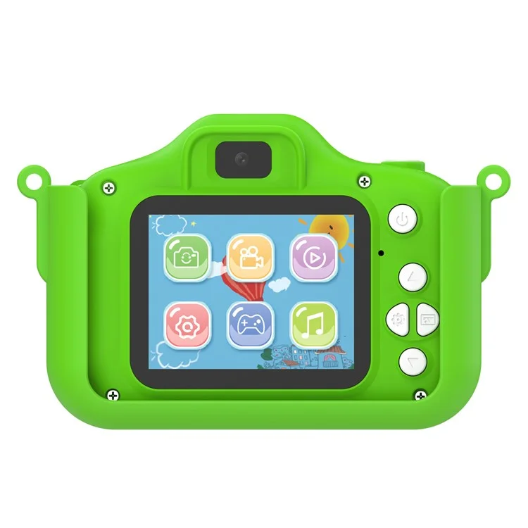X13S Cámara de juguete para niños con doble lente y diseño de dinosaurio de dibujos animados, con tarjeta TF de 32GB y lector de tarjetas (certificación CE) - Verde
