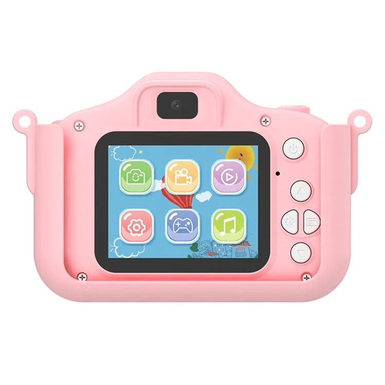 Cámara de juguete para niños X13S con lente dual y dinosaurio de dibujos animados, con tarjeta TF de 32 GB y lector de tarjetas (certificada CE) - Rosa