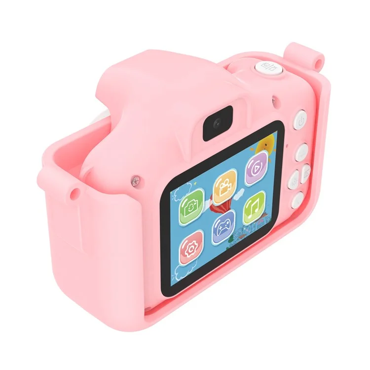 Cámara de juguete para niños X13S con lente dual y dinosaurio de dibujos animados, con tarjeta TF de 32 GB y lector de tarjetas (certificada CE) - Rosa