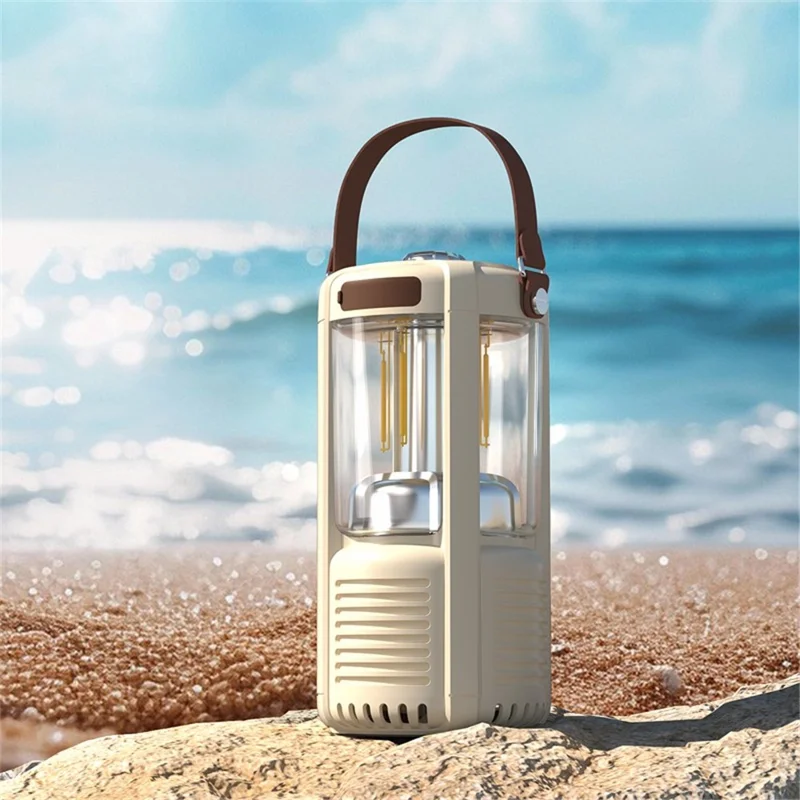 QD21 Lanterne de camping Bluetooth 5.3, haut-parleur, variation continue de l'éclairage, lumière chaude / blanche, étanche IPX5, batterie 3000 mAh - Blanc