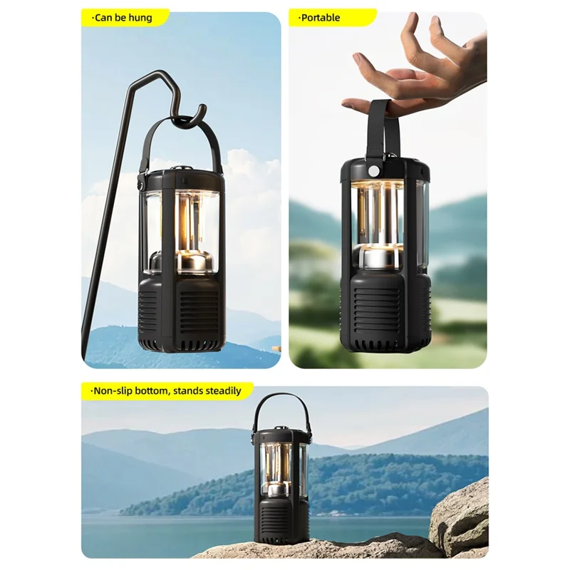 QD21 Lanterne de camping Bluetooth 5.3, haut-parleur, variation continue de l'éclairage, lumière chaude / blanche, étanche IPX5, batterie 3000 mAh - Blanc