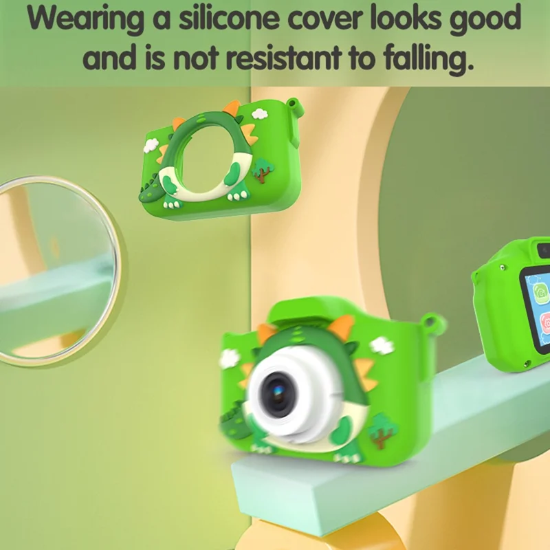 X12S Cartoon Dragon 2.0 Inch IPS Screen Children Mini Camera Video Recorder, No TF Card (CE Certified) - Green