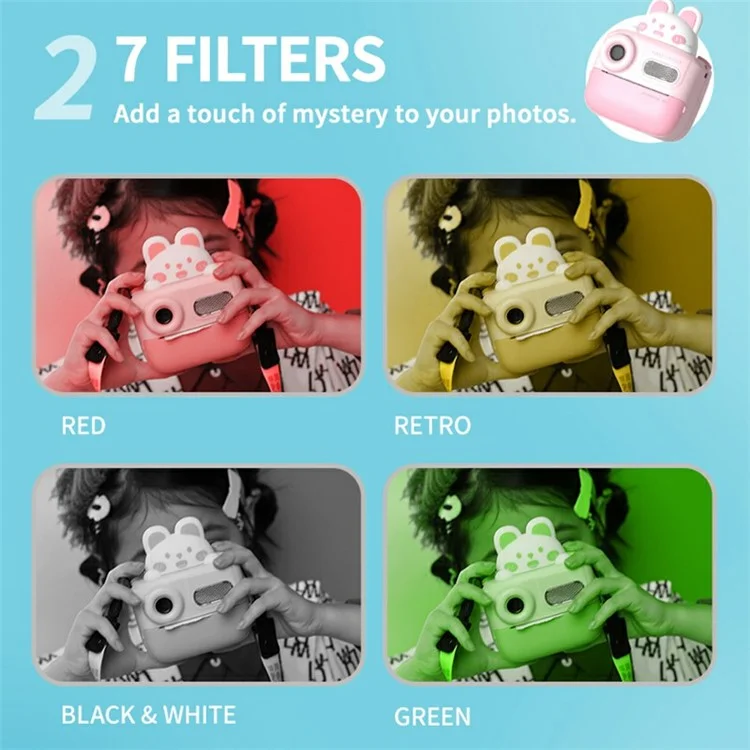 KOOOL K64 Fotocamera Istantanea per Bambini HD a Doppia Lente per Fotografia e Registrazione Video - Orsetto