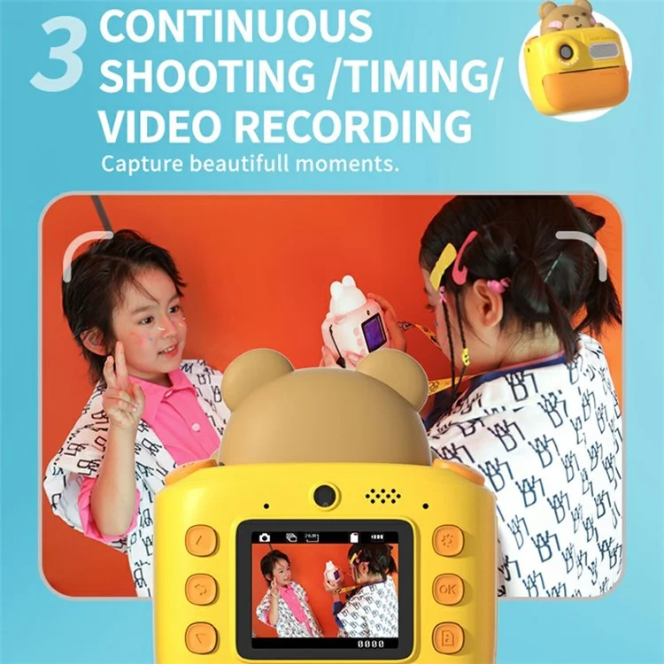 KOOOL K64 Fotocamera Istantanea per Bambini HD a Doppia Lente per Fotografia e Registrazione Video - Orsetto