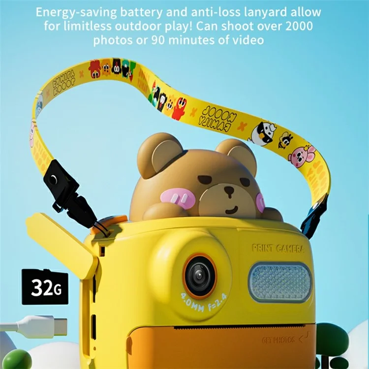 KOOOL K64 Fotocamera Istantanea per Bambini HD a Doppia Lente per Fotografia e Registrazione Video - Orsetto