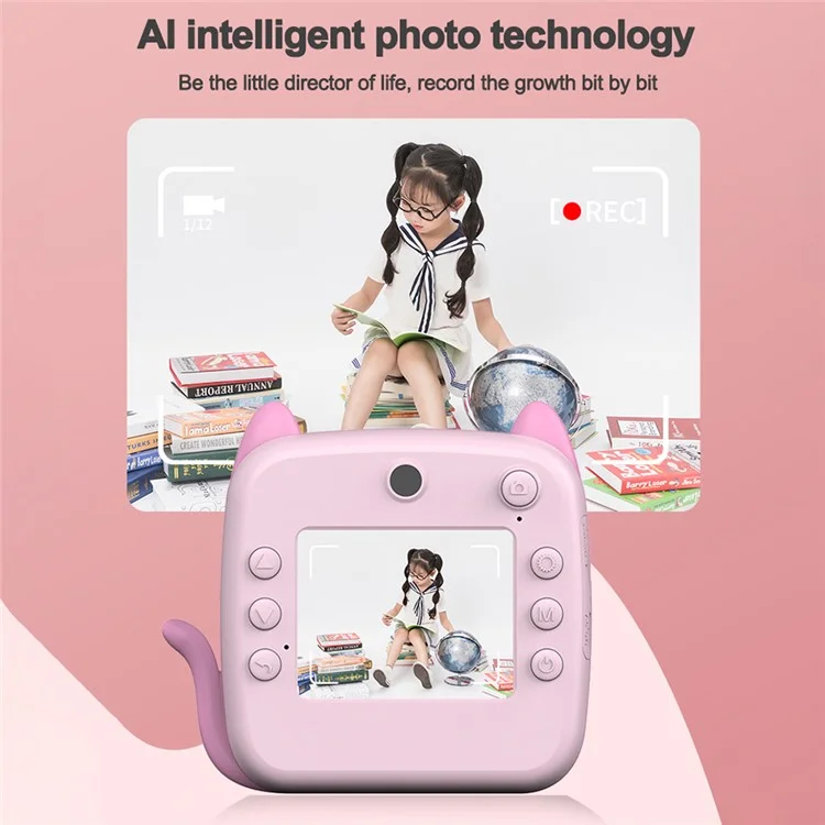 A21 2.4-inch Screen Kids Instant Camera Rechargeable Camera Toy with Print Paper - Pink