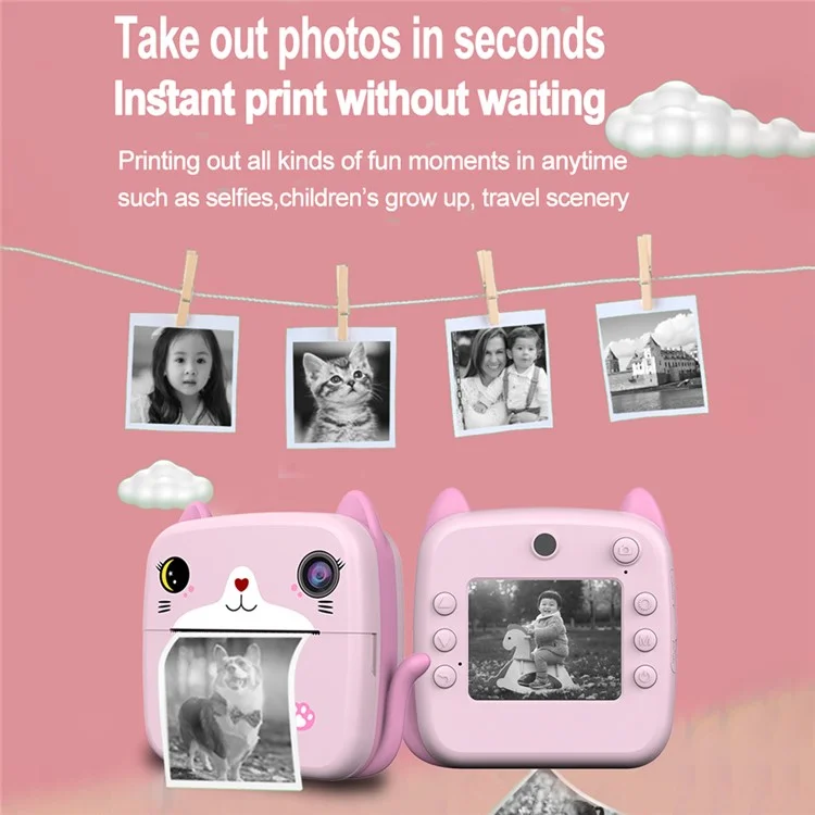 A21 2.4-inch Screen Kids Instant Camera Rechargeable Camera Toy with Print Paper - Pink