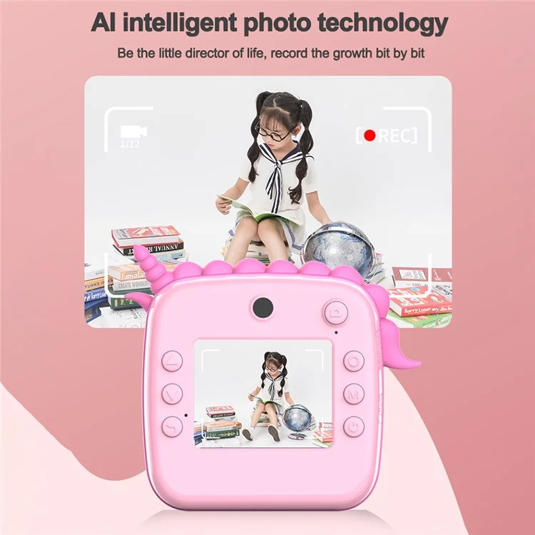 A20 2.4-inch Screen Kids Instant Camera Rechargeable Photo Printing Camera Toy - Pink