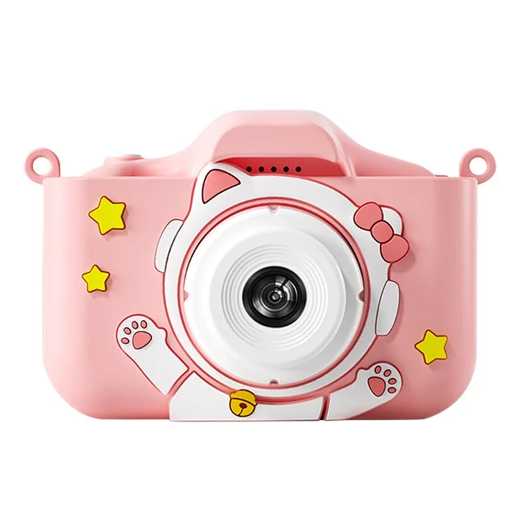 Y20 Cartoon Space Cat 2.0 Inch Screen Camera Rechargeable Kids Camera Toy with Music and Game - Space Cat / Pink
