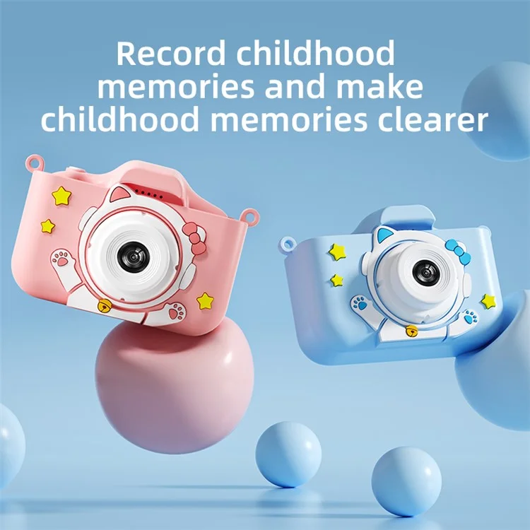 Y20 Cartoon Space Cat 2.0 Inch Screen Camera Rechargeable Kids Camera Toy with Music and Game - Space Cat / Pink