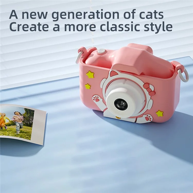 Y20 Cartoon Space Cat 2.0 Inch Screen Camera Rechargeable Kids Camera Toy with Music and Game - Space Cat / Pink
