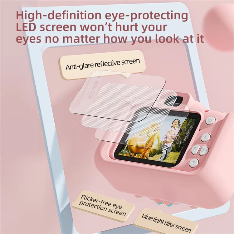 Y20 Cartoon Space Cat 2.0 Inch Screen Camera Rechargeable Kids Camera Toy with Music and Game - Space Cat / Pink