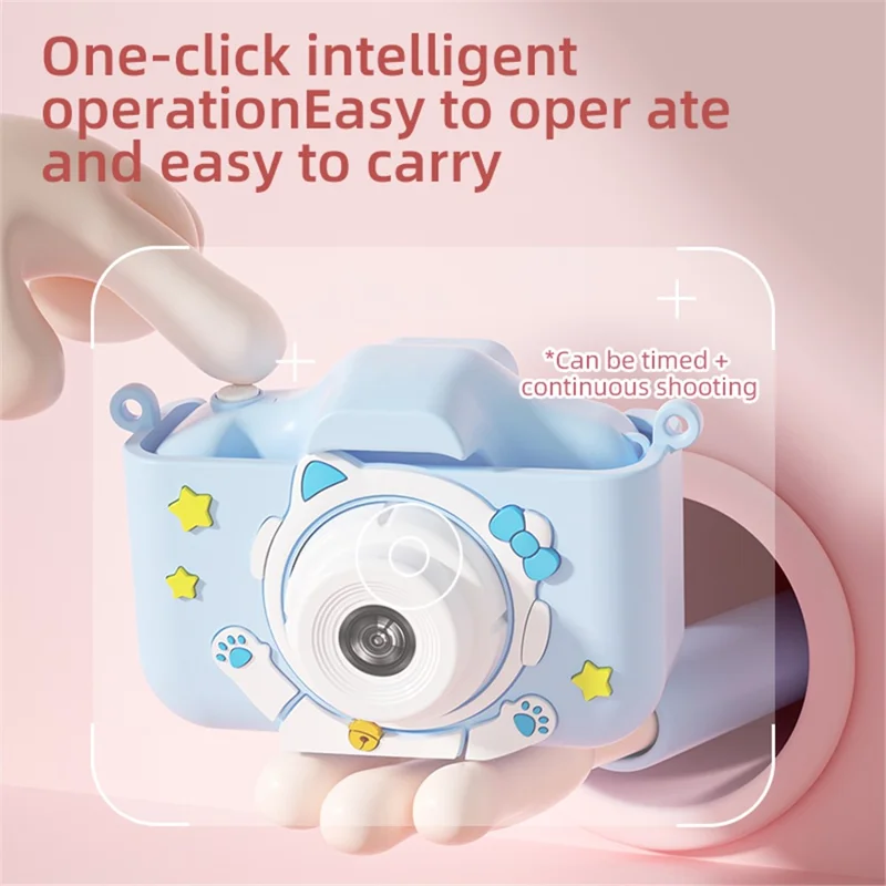 Y20 Cartoon Space Cat 2.0 Inch Screen Camera Rechargeable Kids Camera Toy with Music and Game - Space Cat / Blue