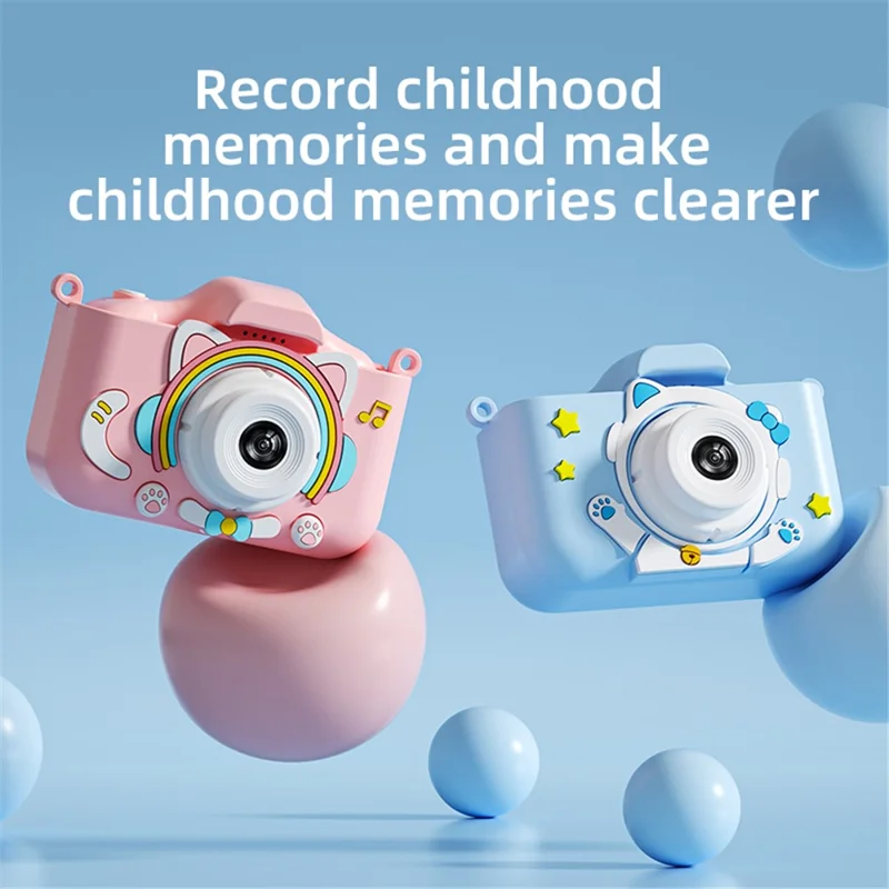 Y20 2.0 Inch Screen Camera Rechargeable Kids Camera Toy with Music and Game - Rainbow Cat / Blue