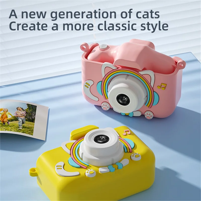 Y20 2.0 Inch Screen Camera Rechargeable Kids Camera Toy with Music and Game - Rainbow Cat / Blue