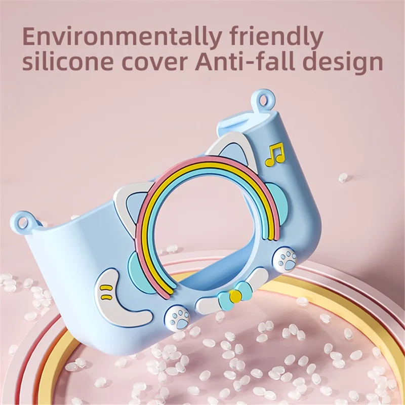 Y20 2.0 Inch Screen Camera Rechargeable Kids Camera Toy with Music and Game - Rainbow Cat / Blue