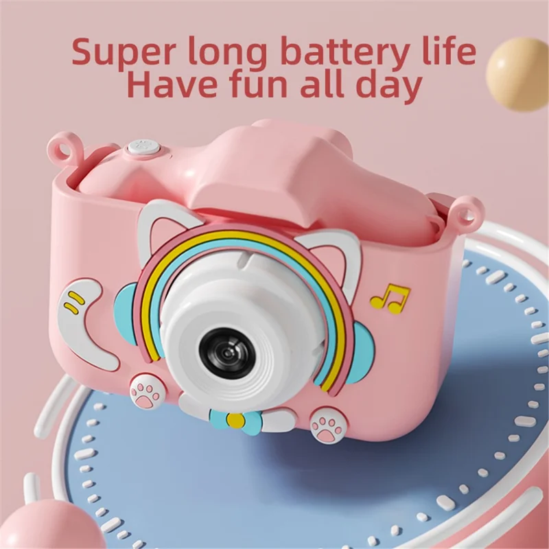 Y20 2.0 Inch Screen Camera Rechargeable Kids Camera Toy with Music and Game - Rainbow Cat / Blue