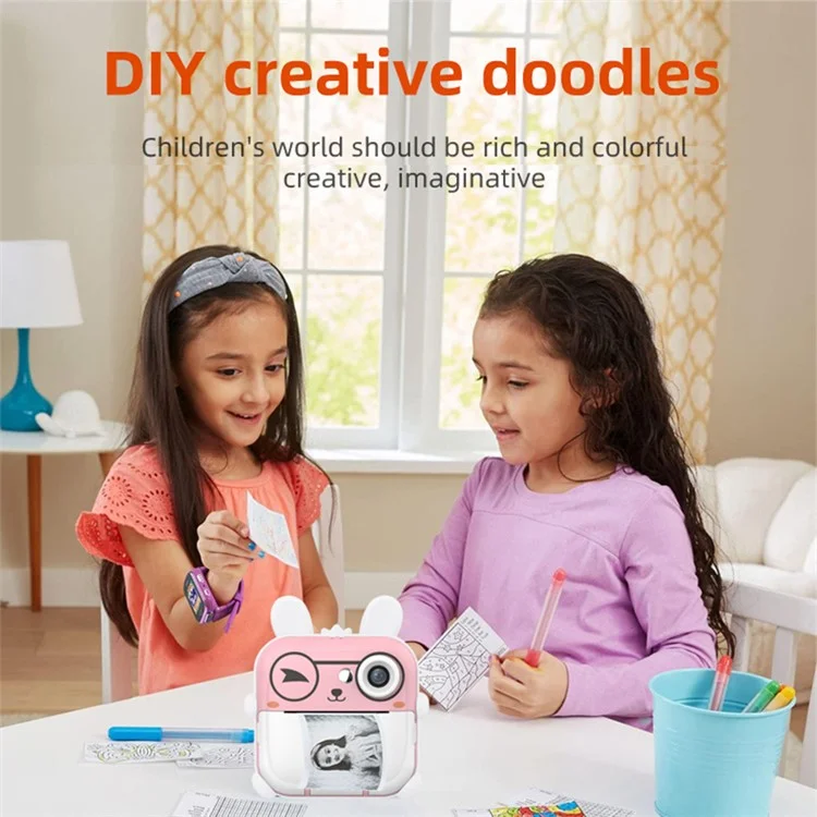Q5 2.4 Inch Kids Camera Cartoon Design Instant Print Photo Mini Digital Video Camera - Blue Rabbit