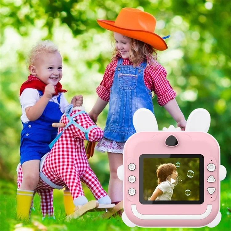 Q5 2.4 Inch Kids Camera Cartoon Design Instant Print Photo Mini Digital Video Camera - Blue Rabbit