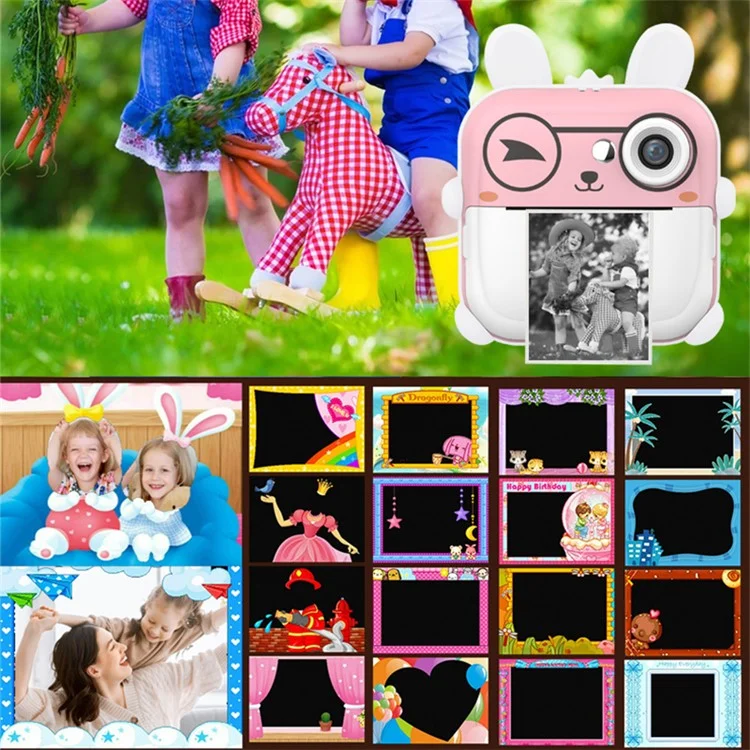 Q5 2.4 Inch Kids Camera Cartoon Design Instant Print Photo Mini Digital Video Camera - Blue Rabbit