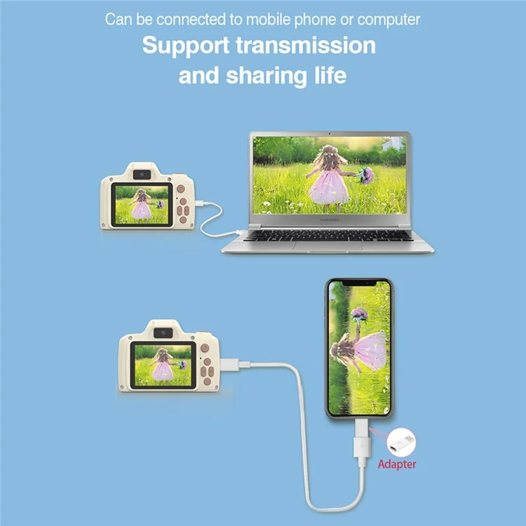 H10 2,4 polegadas Tela IPS Gravador de Vídeo com Lente Dupla, Câmera para Crianças, Cartão de Memória de 32G + Leitor de Cartão - Rosa
