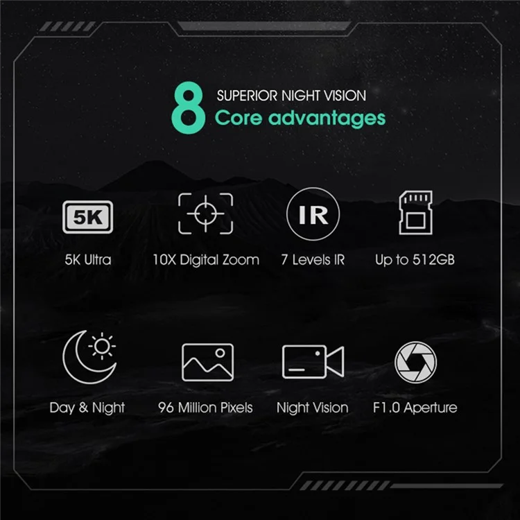 N016 5K HD Full Color Binocular Night Vision Camera 50mm Lens Support 800m Detection Range