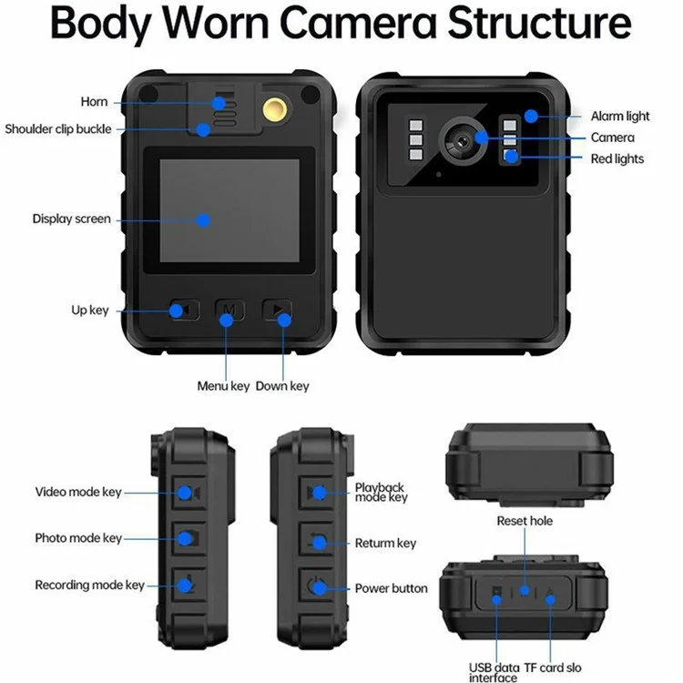 Cámara Corporal Impermeable L9 Cámara Usable Bodycam para Agentes de Orden Público