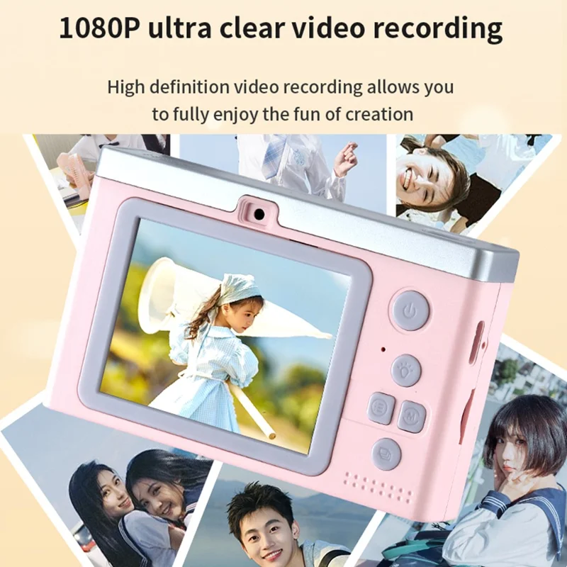 M12 Portable 2.4-inch Screen Digital Camera 8X Digital Zoom Student 1080P HD Video Recorder - Pink