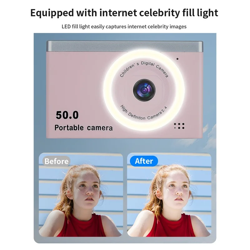 M12 Portable 2.4-inch Screen Digital Camera 8X Digital Zoom Student 1080P HD Video Recorder - Pink