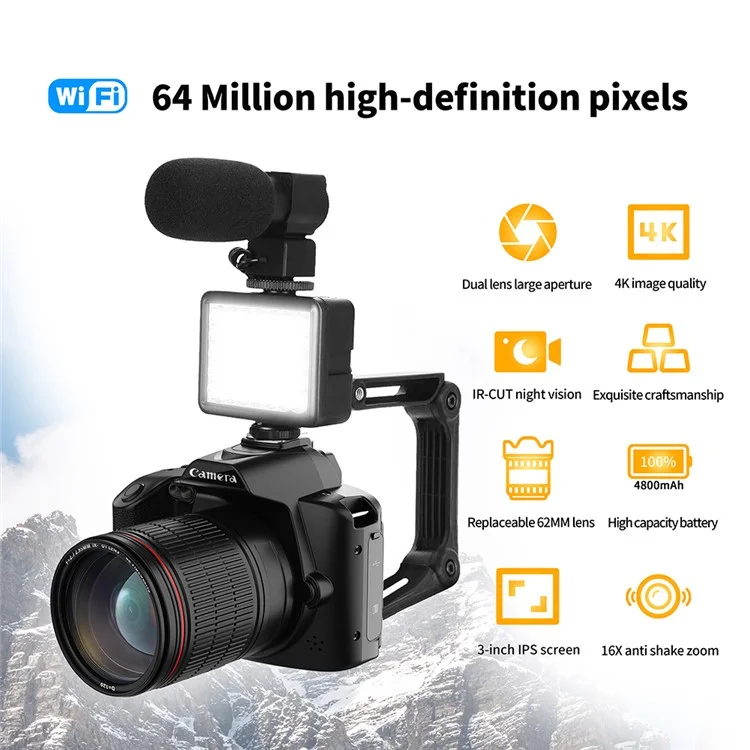 D5 3" Display HD Digital Camera with Fill Light, 4K Dual Lens Night Vision WiFi DV Camcorder