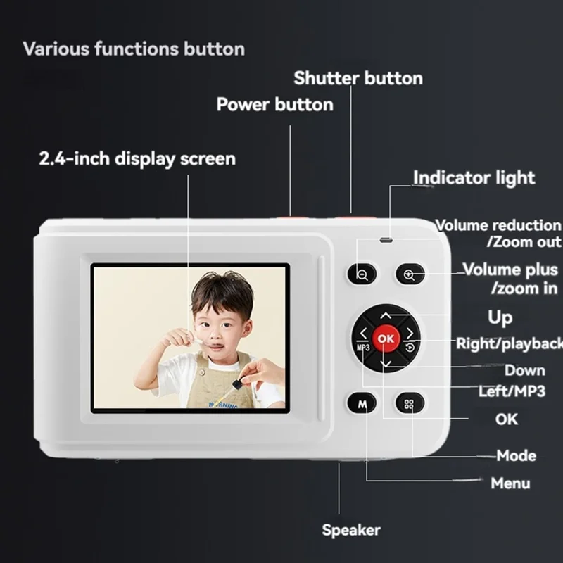 XJ01 2.5K Digital Camera 72MP 16X Digital Zoom Autofocus Video Vlogging Camera with 2.4 inch Screen - Black