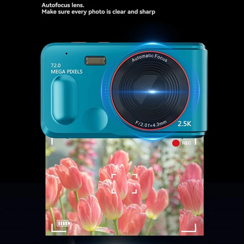 XJ01 2.5K Digital Camera 72MP 16X Digital Zoom Autofocus Video Vlogging Camera with 2.4 inch Screen - Black