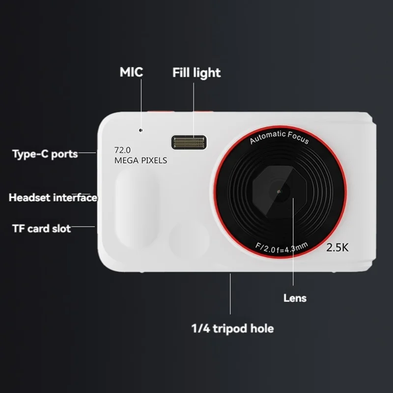 XJ01 2.5K Digital Camera 72MP 16X Digital Zoom Autofocus Video Vlogging Camera with 2.4 inch Screen - Black
