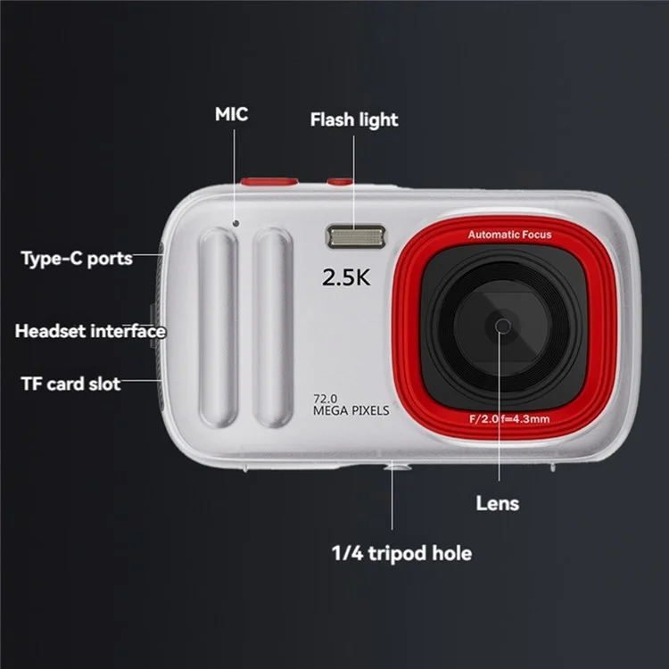 XJ04 2.5K Digital Camera 72MP 16X Digital Zoom Autofocus Video Vlogging Camera with 2.4 inch Screen - Blue