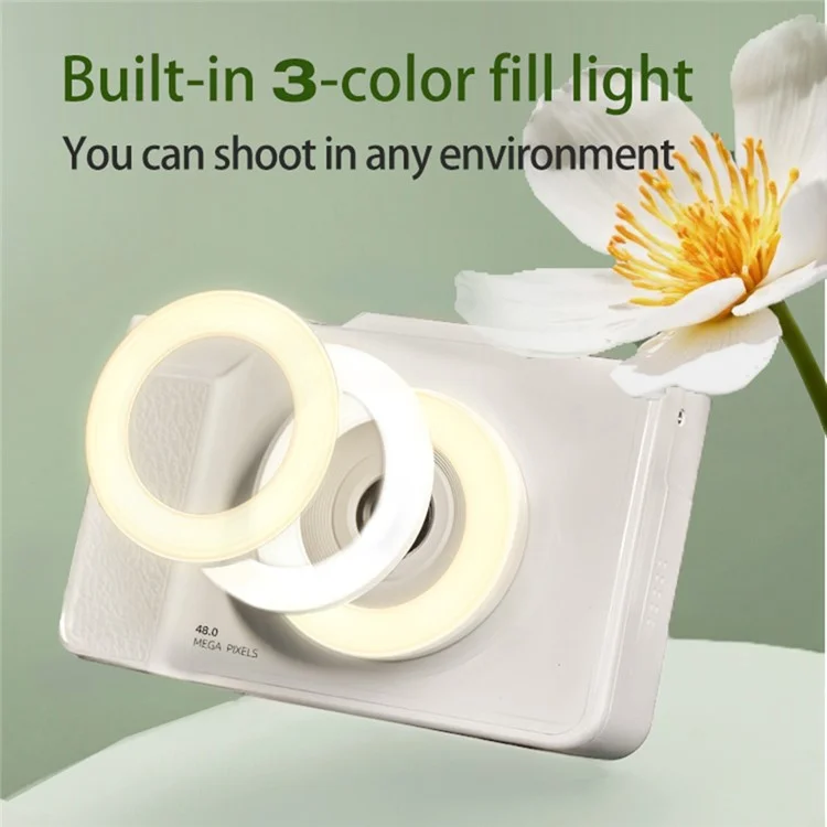 Fotocamera digitale CCD con schermo flip da 2,8 pollici, con luce di riempimento integrata, registratore fotografico e video HD - Bianco
