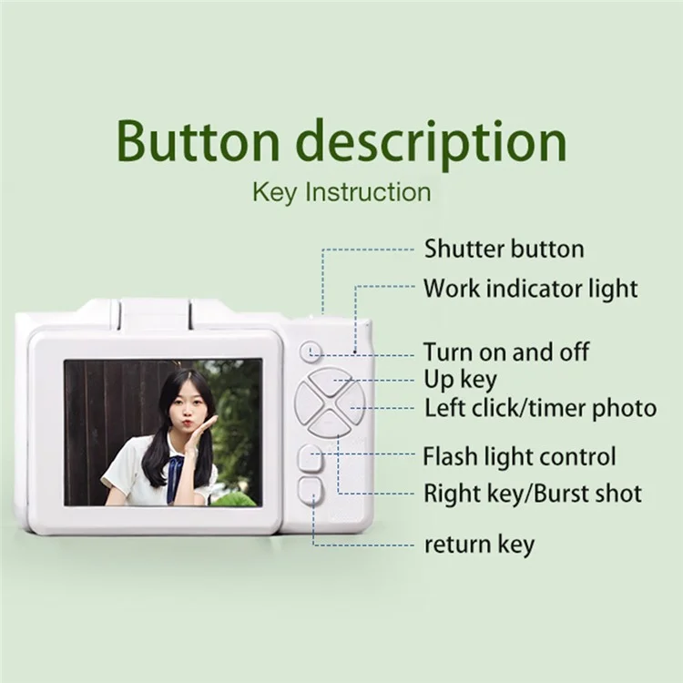 H13 2.8 Inch Flip Screen CCD Digital Camera Built-In Fill Light HD Video Recorder with 32G TF Card and Card Reader - Green