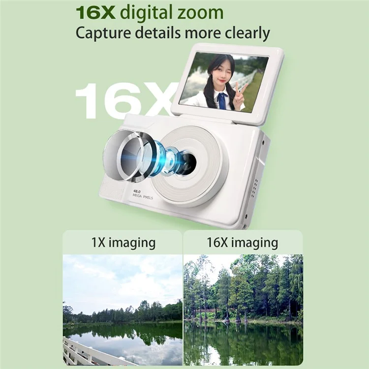 H13 2.8 Inch Flip Screen CCD Digital Camera Built-In Fill Light HD Video Recorder with 32G TF Card and Card Reader - Black