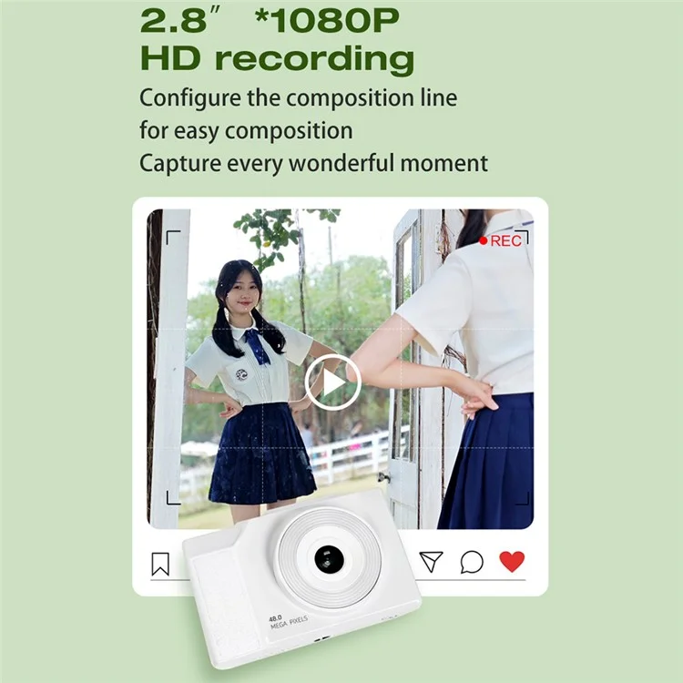 H13 2.8 Inch Flip Screen CCD Digital Camera Built-In Fill Light HD Video Recorder with 32G TF Card and Card Reader - Black