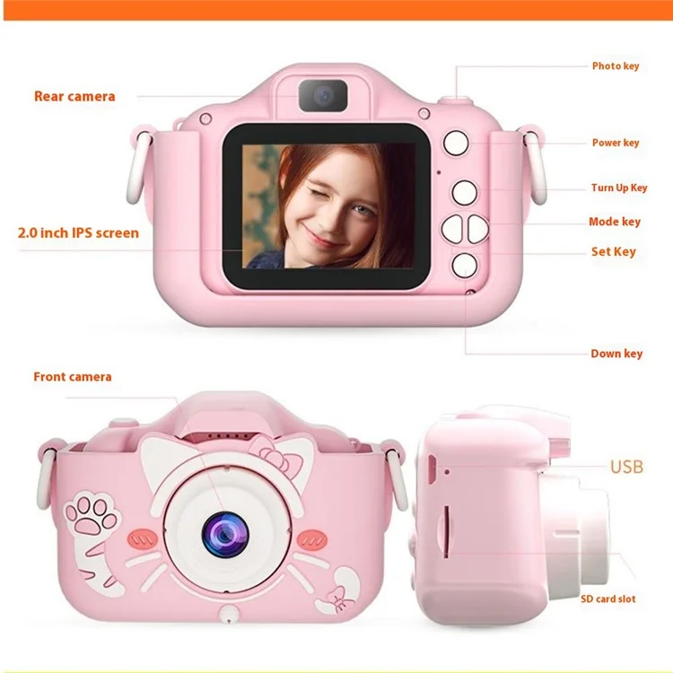 Appareil photo numérique pour enfants X5 à double objectif avec enregistreur photo et vidéo HD - Monstre / Bleu