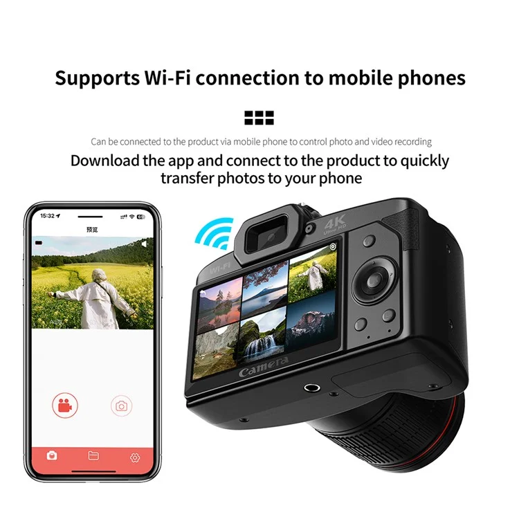 D5 HD WiFi Digital Camera with Handle Holder, 4K Dual Lens Night Vision Digital Video Camera