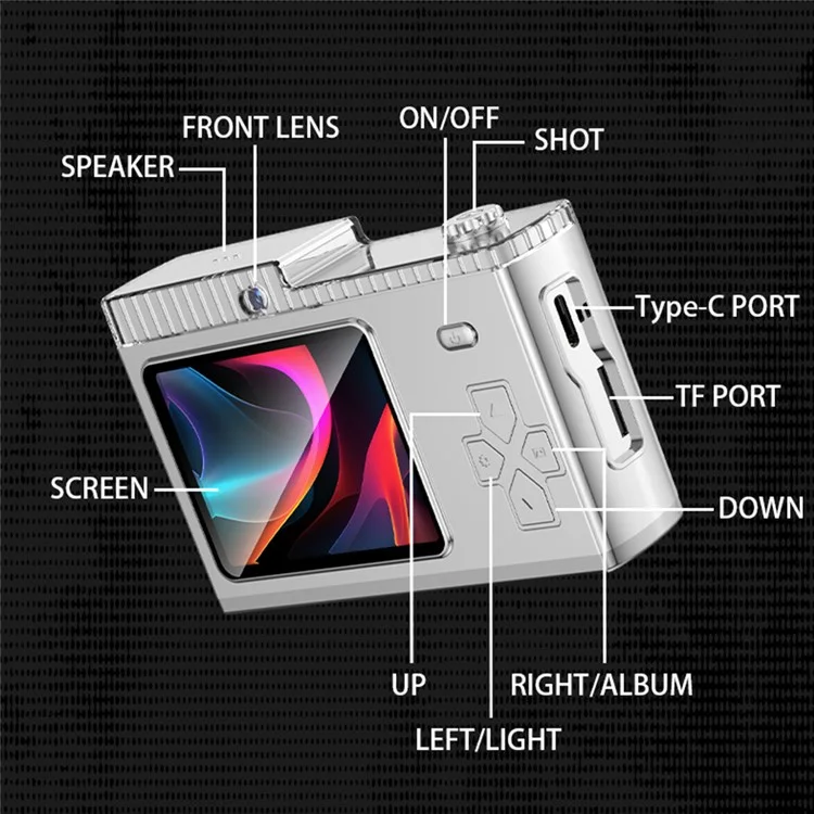 Appareil photo numérique rétro Y5 avec double objectif, capteur CCD HD 2,4 pouces, enregistrement vidéo et zoom 8X - Blanc