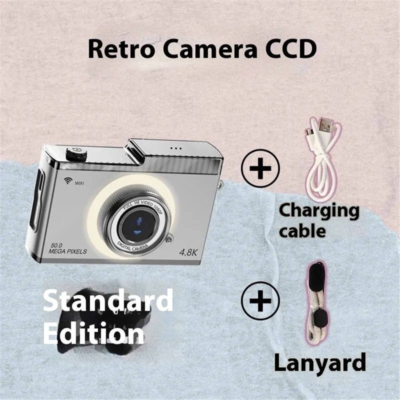 Y5 2.4 Inch HD Dual Lens Retro Digital CCD Camera Video Recording 8X Zoom Camera - Silver